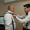 Groom puts Bowtie on the Father of Bride - Getting Ready